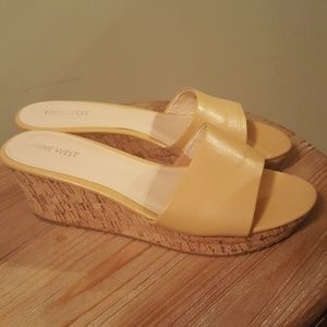 Tan Wedge Slide Leather Sandal